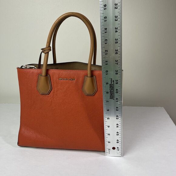 Michael Kors Studio Mercer Large Leather Tote Orange Acorn Handbag Purse Edgy - Picture 12 of 16
